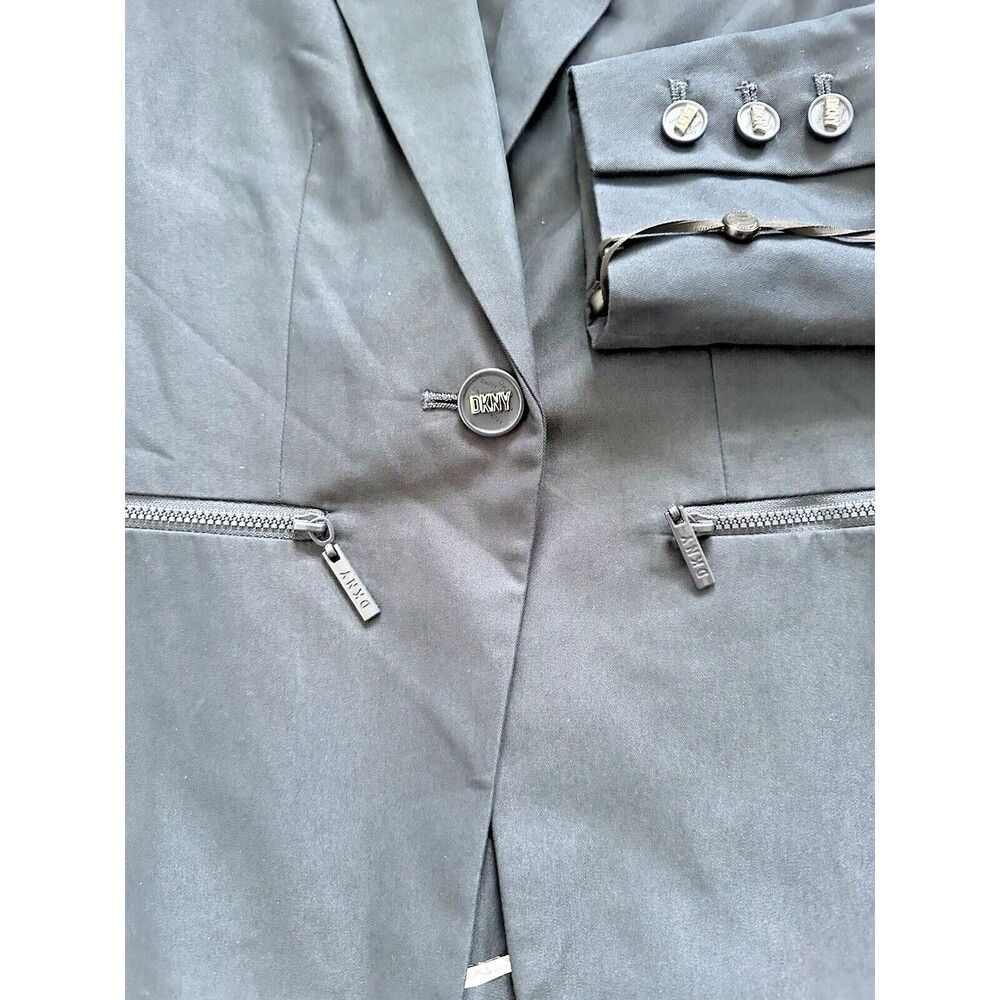 DKNY Women's Petite One-Button Blazer Cotton Zip-Pockets Formal Jacket Navy 6P - Picture 6 of 13